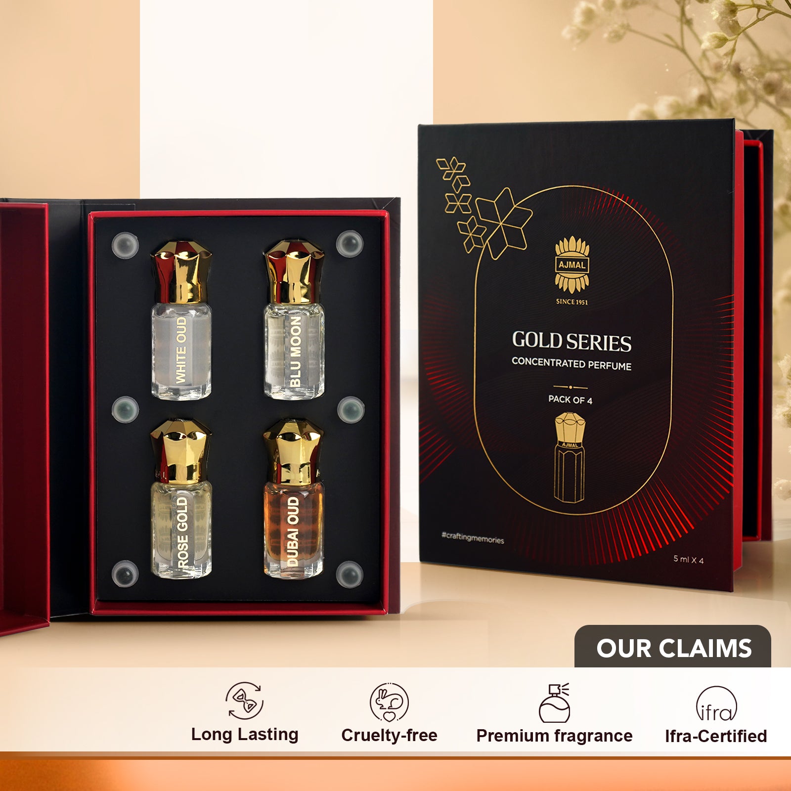 Gold Series Concentrated Perfume Gift Set for Men & Women Pack of 4 - 5ML each