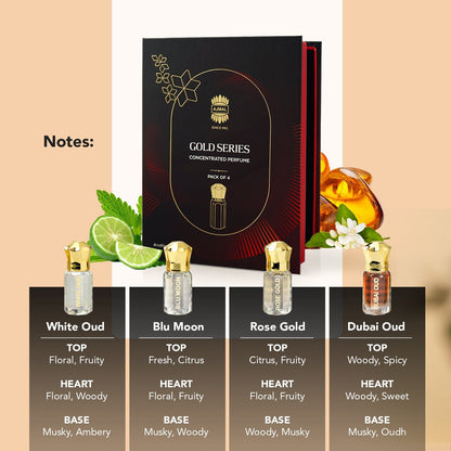 Gold Series Ajmal 4 piece unisex concentrated attar set