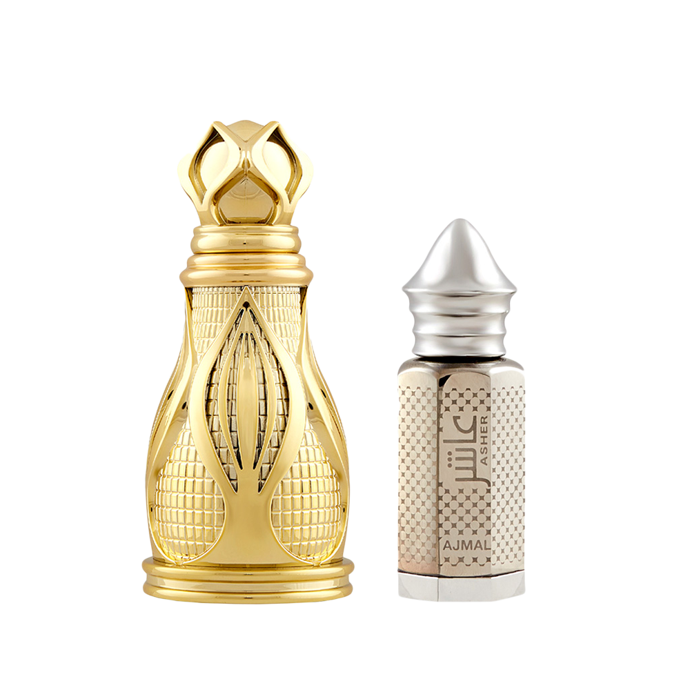 Khofooq Concentrated Perfume Oil Woody Oudhy Alcohol-free Attar 18ml for Unisex and Asher Concentrated Perfume Oil Oriental Alcohol-free Attar 12ml for Unisex Pack of 2