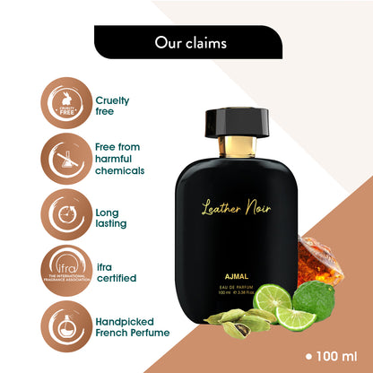 Ajmal Leather Noir 100ml men long lasting smoky leather scent