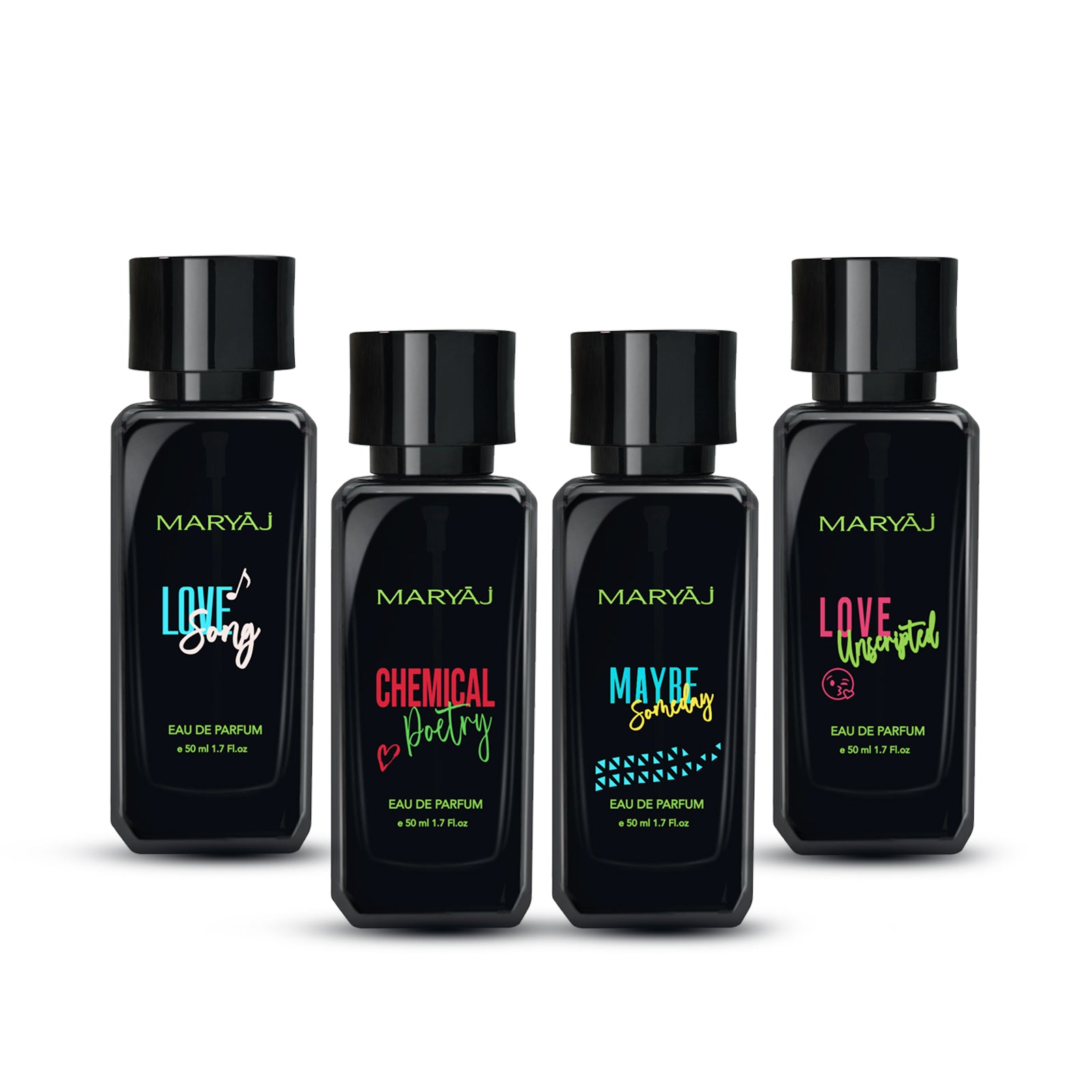 Maryaj Love Song EDP, Chemical Poetry EDP, Maybe Someday EDP & Love Unscripted EDP (Pack of 4, Each 50ML) for Unisex