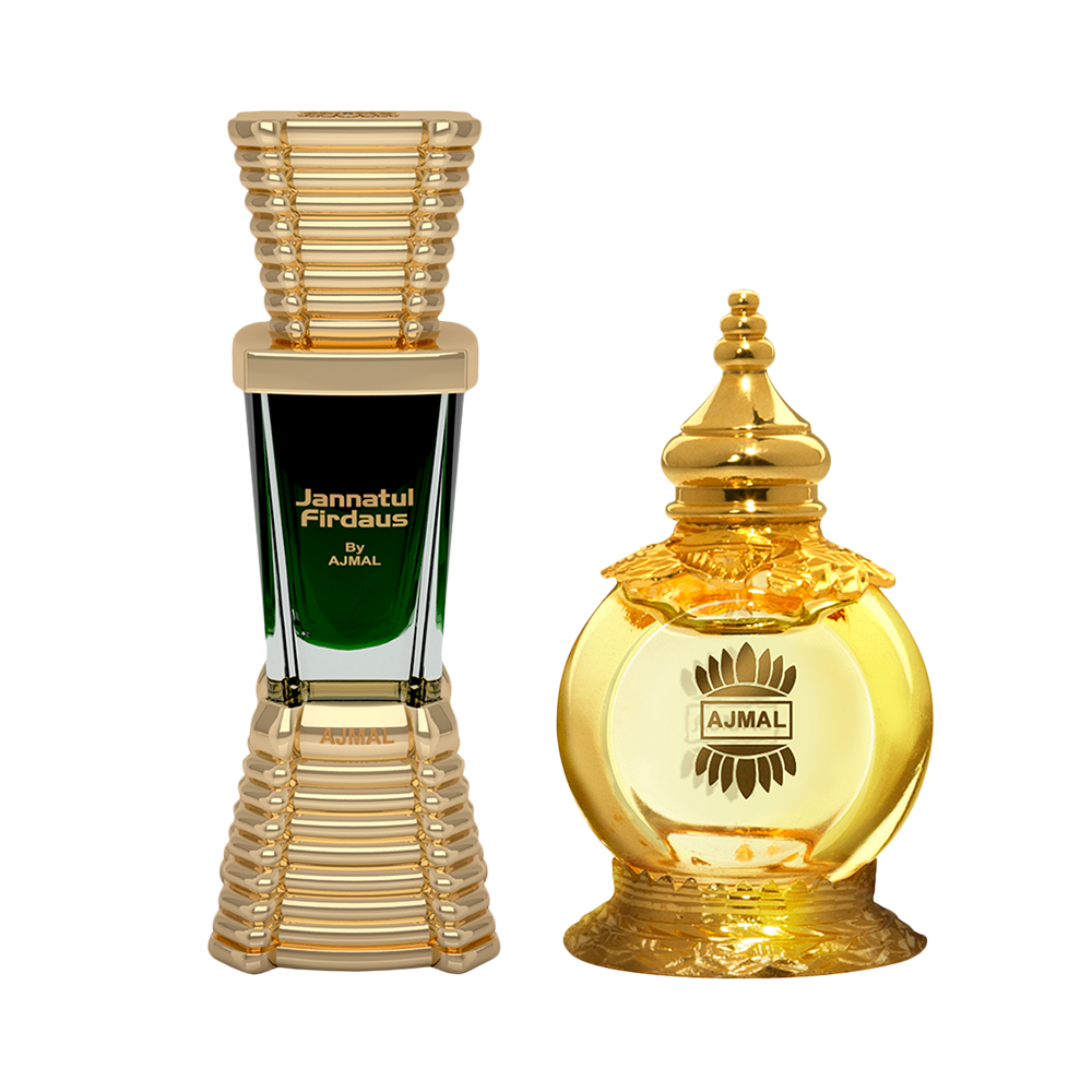 Mukhallat AL Wafa Concentrated Perfume Oil Oriental Musky Alcohol-free Attar 12ml for Unisex and Jannatul Firdaus Concentrated Perfume Oil Oriental Alcohol-free Attar 10ml for Unisex Pack of 2