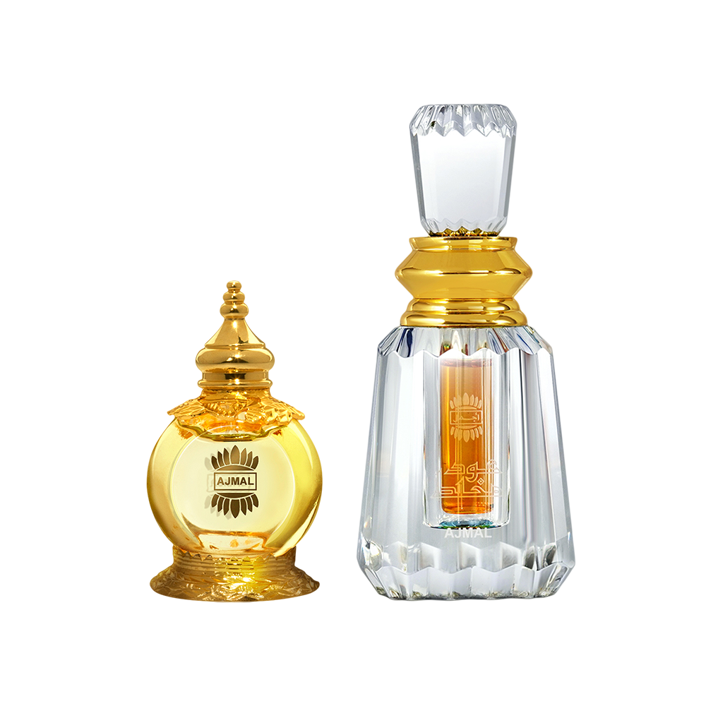 Mukhallat AL Wafa Concentrated Perfume Oil Oriental Musky Alcohol-free Attar 12ml for Unisex and Oudh Mukhallat Concentrated Perfume Oil Oriental Oudhy Alcohol-free Attar 6ml for Unisex Pack of 2