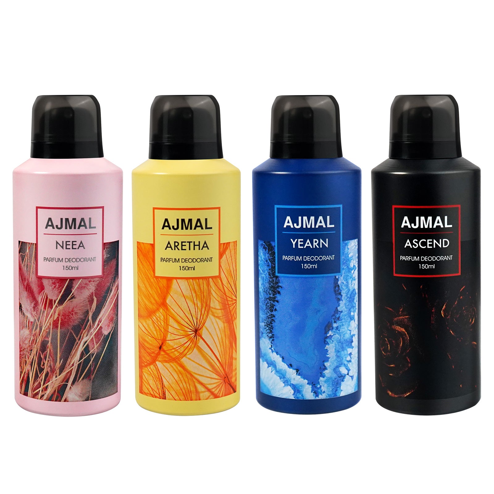 Neea, Aretha, Yearn and Ascend Deodorant Perfume 150ML Each Long Lasting Spray Party Wear Gift for Unisex