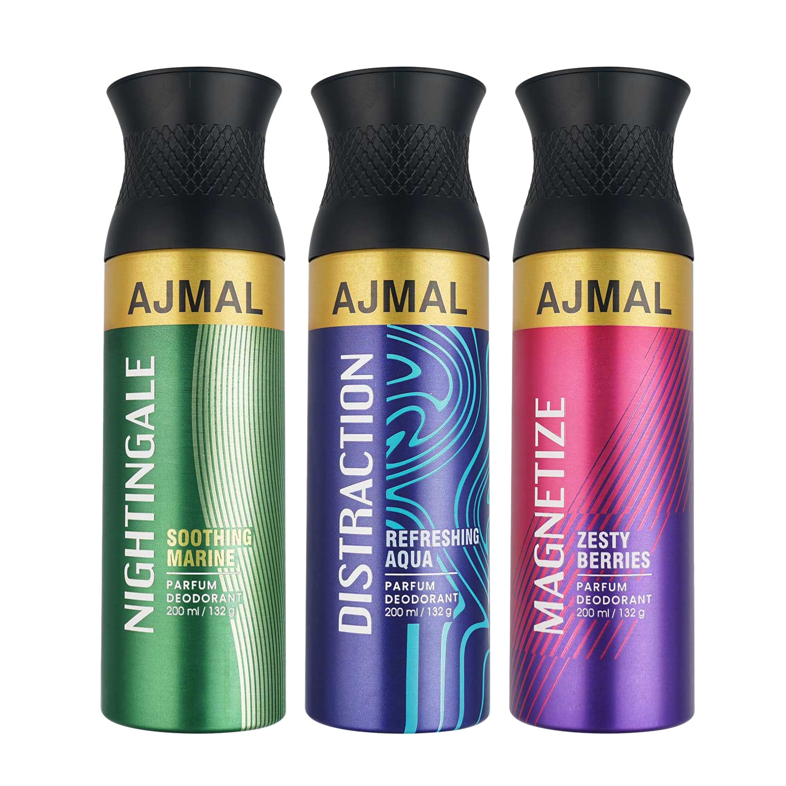 Nightingale & Distraction & Magnetize Deodorant Combo Pack of 3 Deodorants 200ml each For Unisex