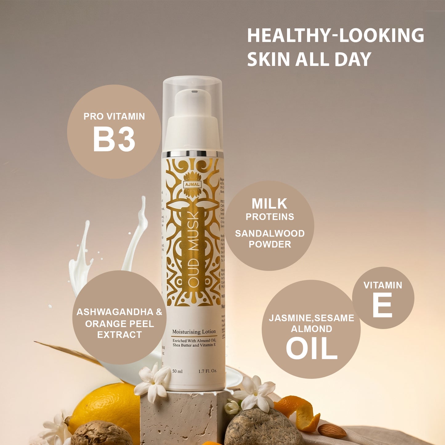 Oud Musk Moisturising Lotion 50ml | Non-Greasy Daily Moisturizer for Healthy Skin
