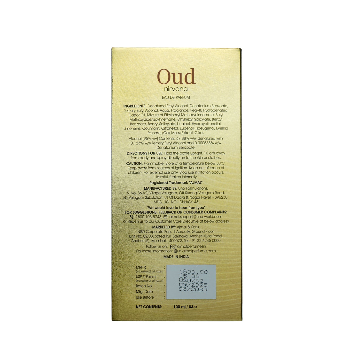 Oud Nirvana Perfume 100 ML for Men & Women