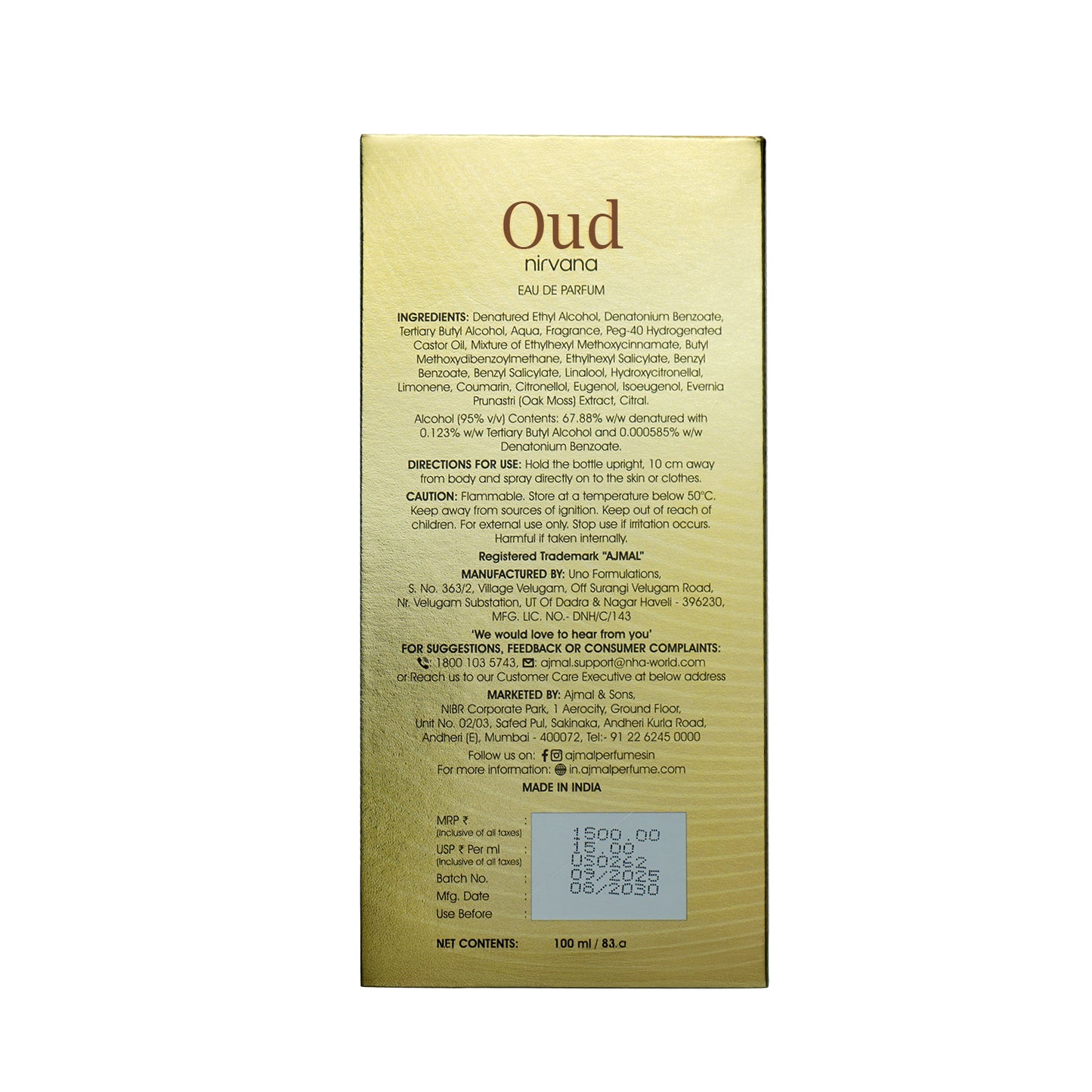 Oud Nirvana Perfume 100 ML for Men & Women
