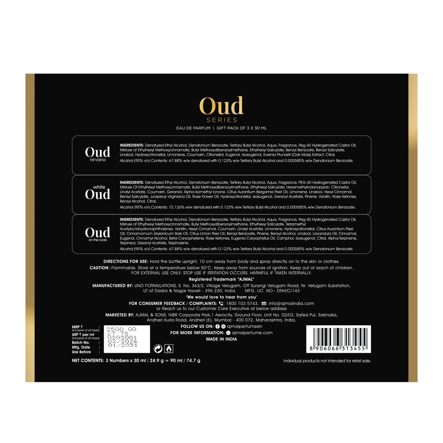 Oud Series Perfume 90 ML for Men and Women (30 ML each)