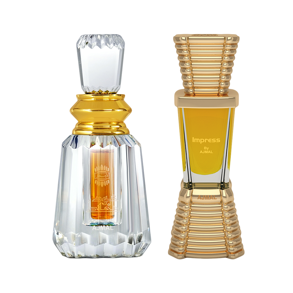 Oudh Mukhallat Concentrated Perfume Oil Oriental Oudhy Alcohol-free Attar 6ml for Unisex and Impress Concentrated Perfume Oil Citrus Alcohol-free Attar 10ml for Men Pack of 2