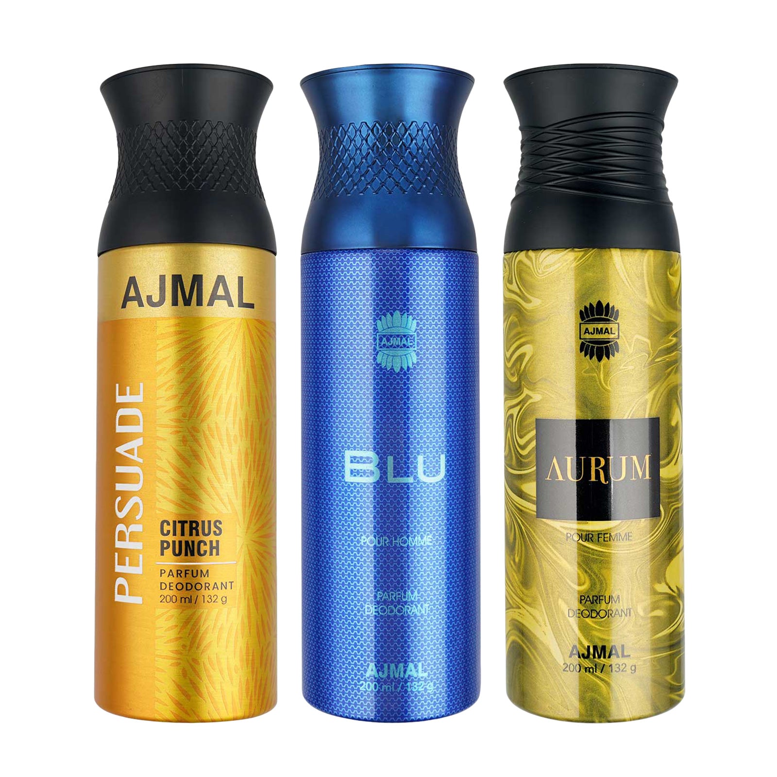 1 Persuade For Unisex, 1 Blu Homme for Men and 1 Aurum Femme for Women Deodorants each 200ML Combo pack of 3