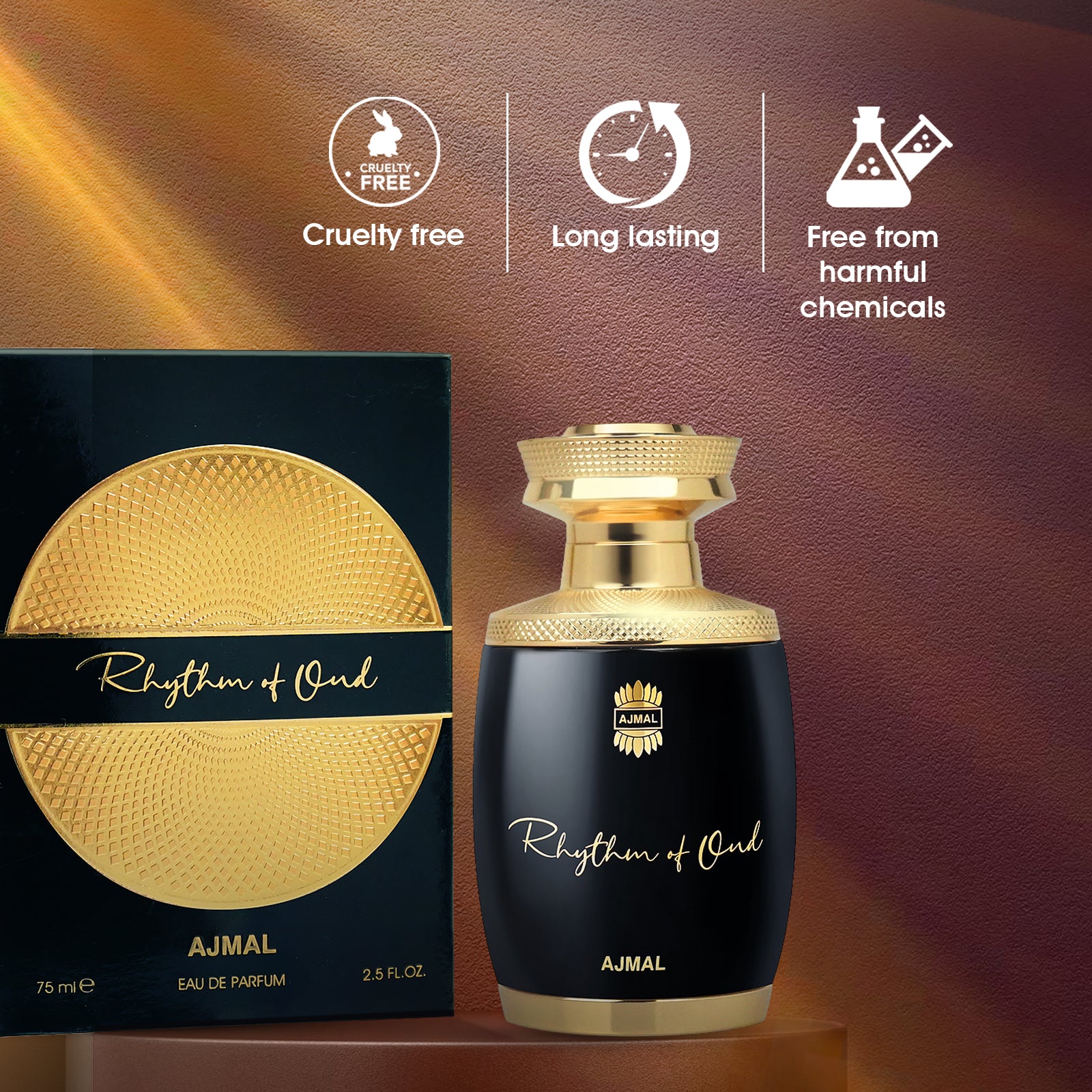best luxury perfume for men  - RHYTHM OF OUD EDP Perfume 75ML for Unisex by Ajmal Perfumes