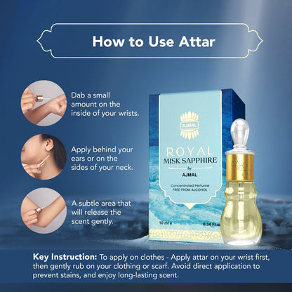 musk attar for women ​- ROYAL-MISK-SAPPHIRE Non-Alcoholic Attar 10ML for Unisex from Ajmal Perfumes
