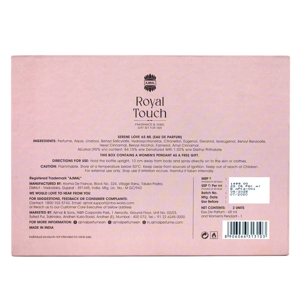 Royal Touch Fragrance Giftset for her with Jewel