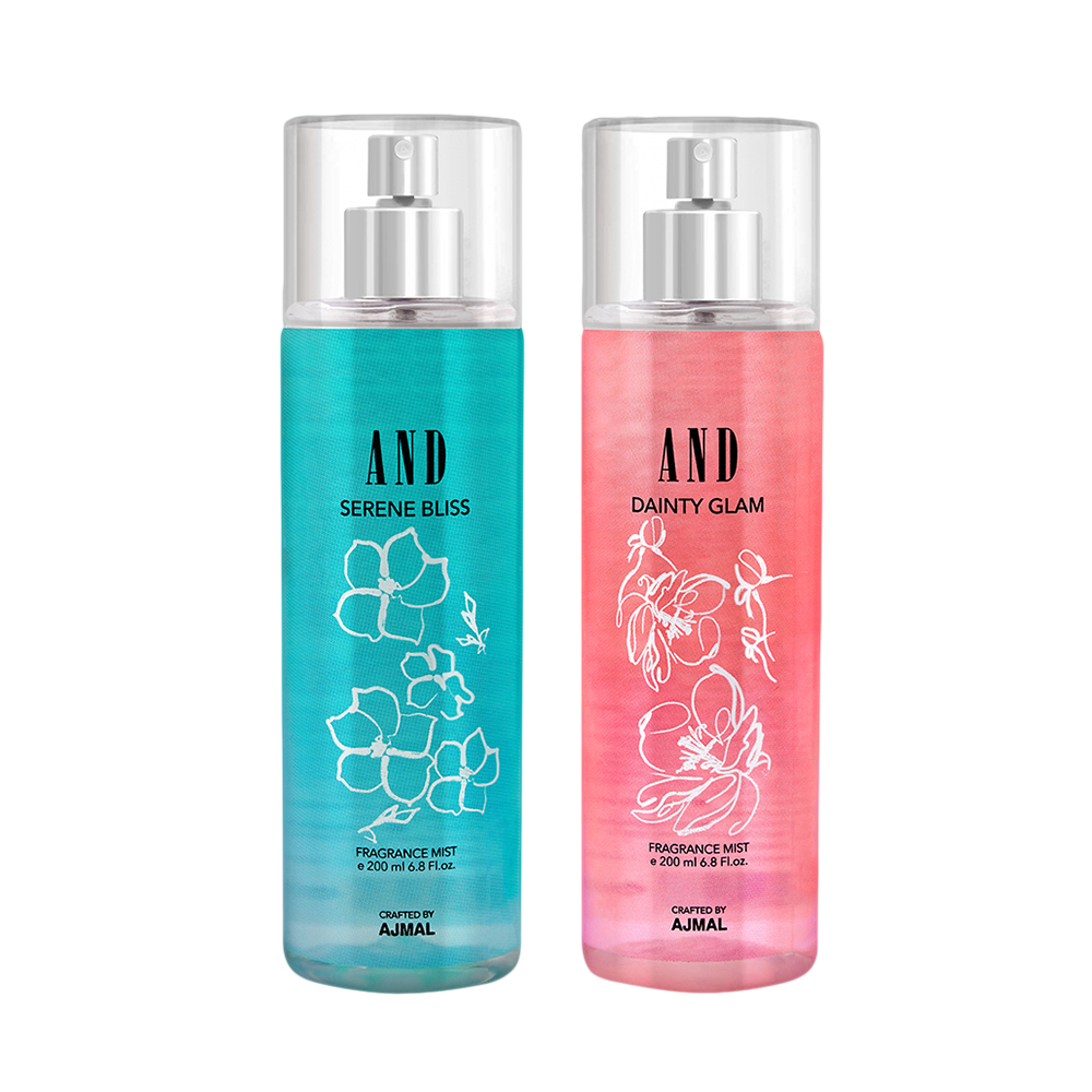 AND Serene Bliss & Dainty Glam Pack of 2 Body Mist 200ML each Long Lasting Scent Spray Gift For Women Perfume