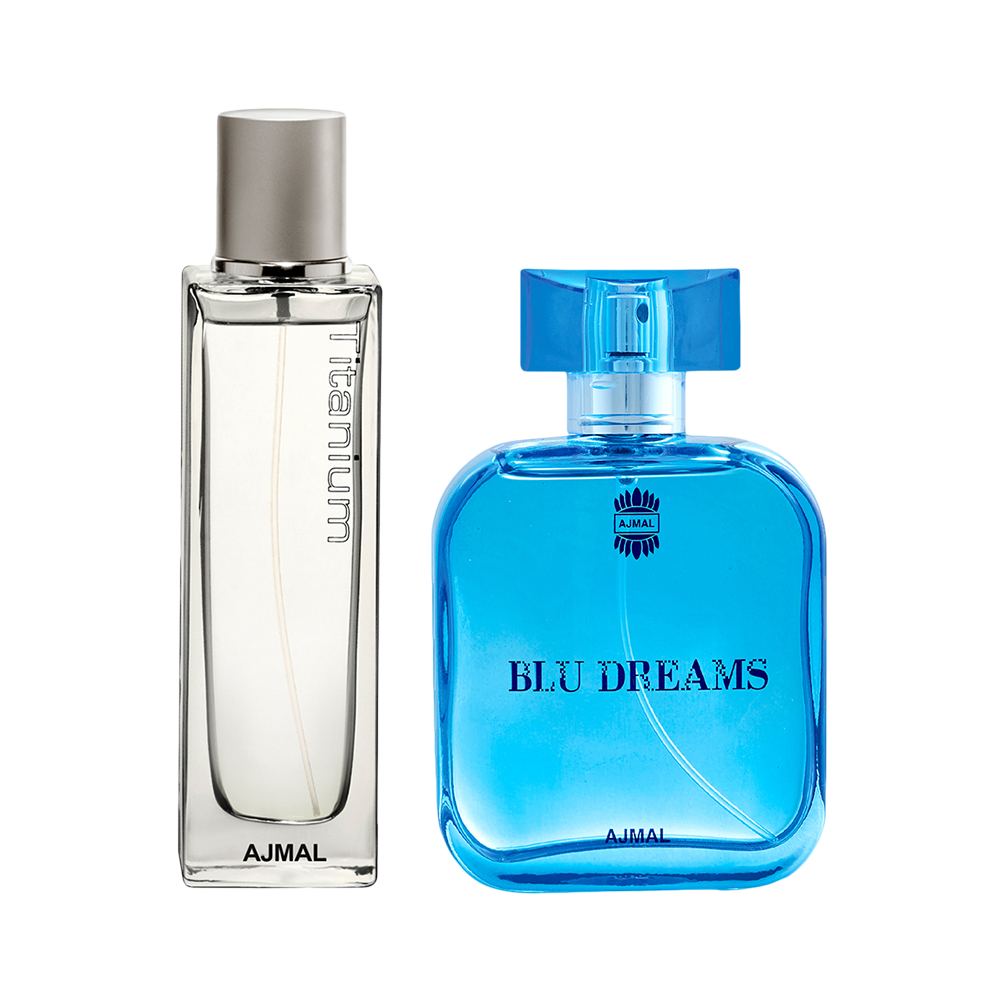 Titanium EDP Citrus Spicy Perfume 100ml for Men and Blu Dreams EDP Citurs Fruity Perfume 100ml for Men Pack of 2