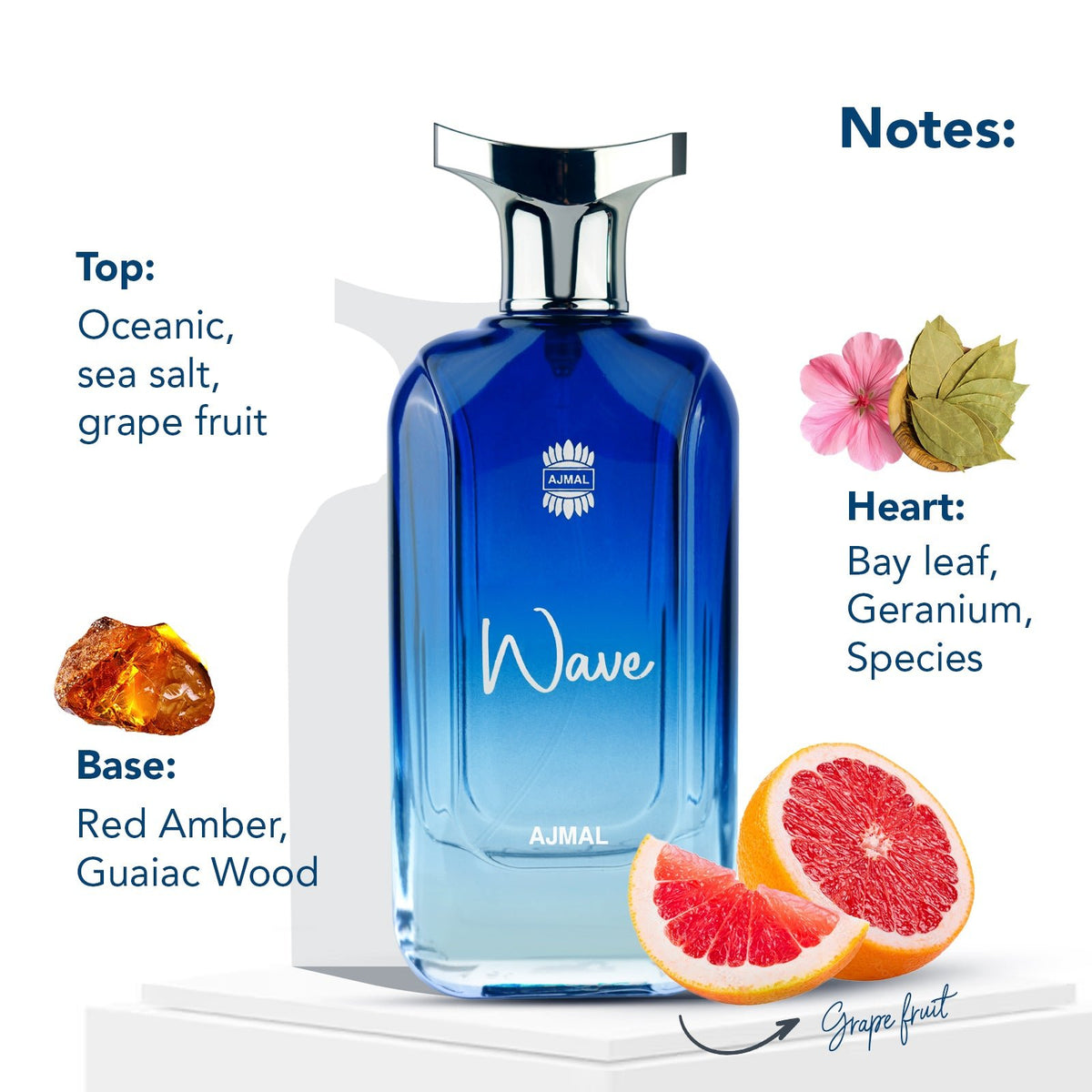 Ajmal Wave 100ml men luxury EDP fresh woody fragrance bottle