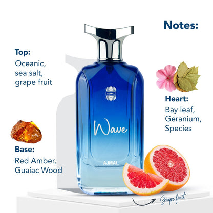 Ajmal Wave 100ml men luxury EDP fresh woody fragrance bottle