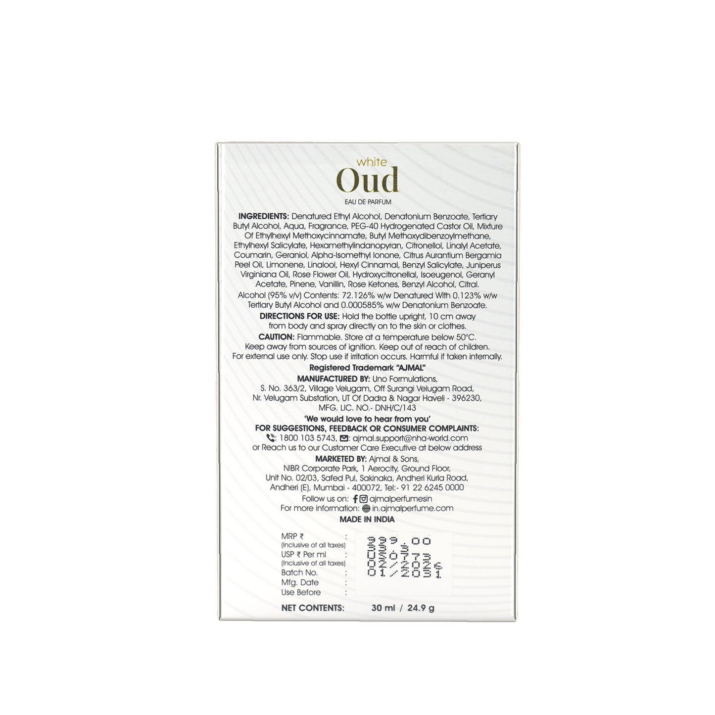 White Oud Perfume 30 ML for Men and Women