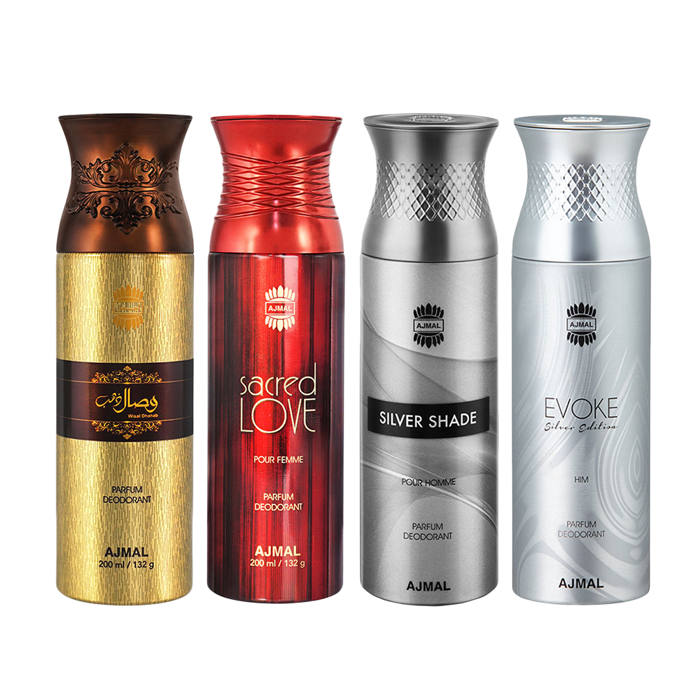 Wisal Dhahab & Sacred Love & Silver Shade& EvokeSilver Edition Homme Deodorant Spray- For Men (200 ml, Pack of 4)