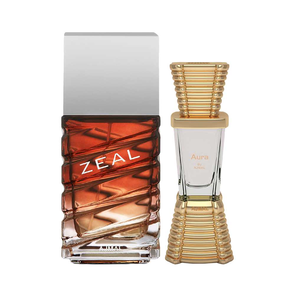 Zeal EDP Aquatic Woody Perfume 100ml for Men and Aura Concentrated Perfume Oil Floral Fruity Alcohol-free Attar 10ml for Unisex Pack of 2